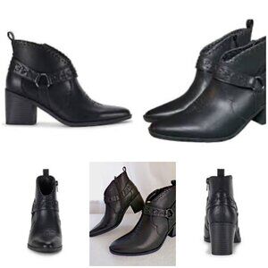 New FRYE & CO Palma Heeled Ankle Booties Black Vegan Western Style Sz 9.5 M